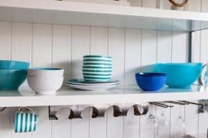 open shelving in kitchen